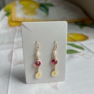 Hot Pink Rose Quartz Charm Fun Pearl Earrings, Coquette, Cute, Floral, Dainty
